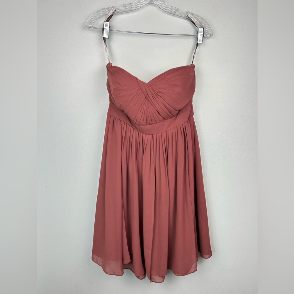 Jenny Yoo Keira Convertible Strapless Dress Short Chiffon Dusty Rose Pink Size 4